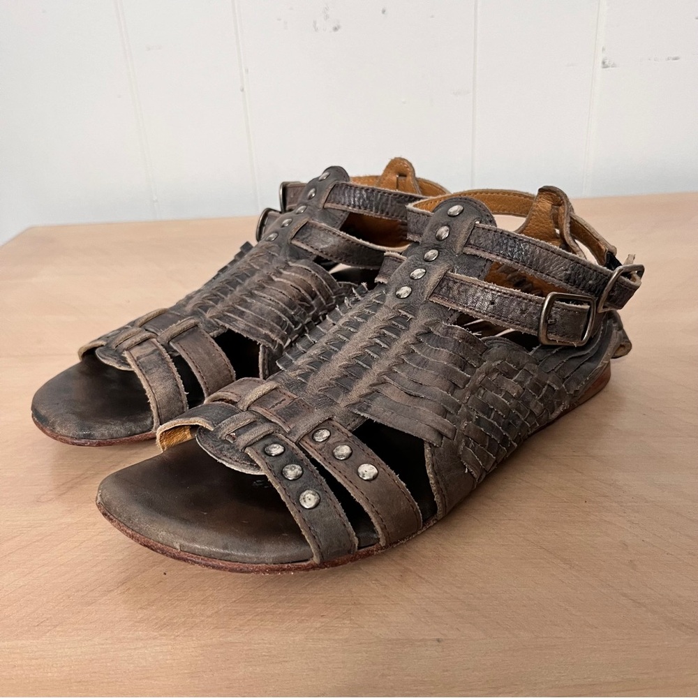 BED|STU Brown Woven Leather Gladiator Sandals